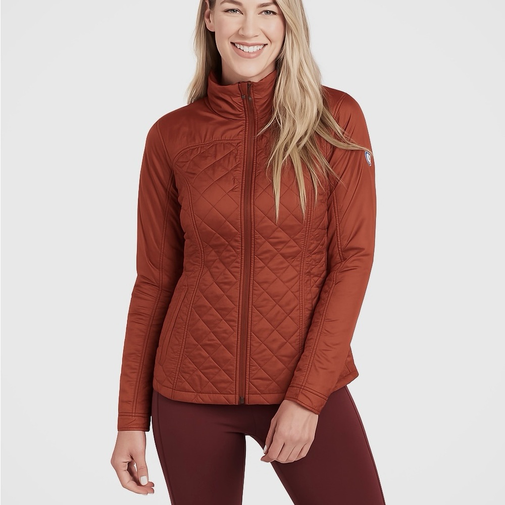 Kuhl Quilted Jacket Burnt Orange cinnamon rust packable insulated s NWOT